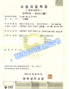 韩国公司注册证书