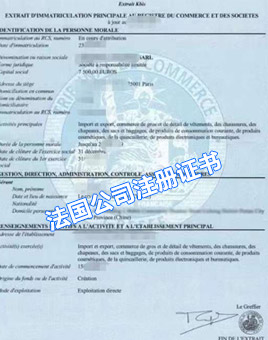 法国公司注册证书