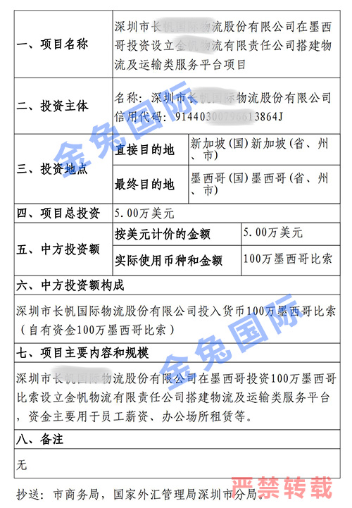深圳公司投资墨西哥ODI备案证书展示