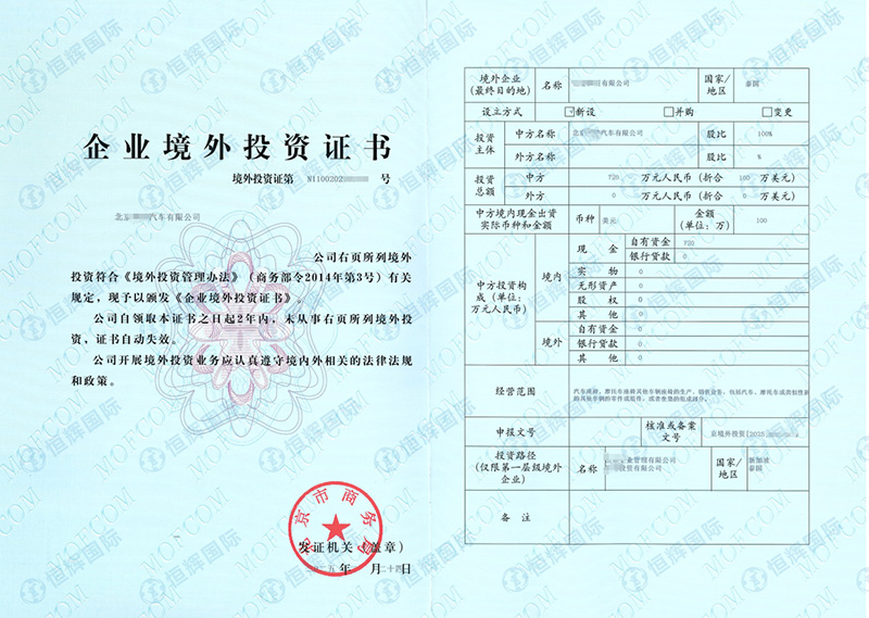 境外投资备案代办机构案例