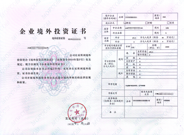 日本境外投资ODI备案成功案例
